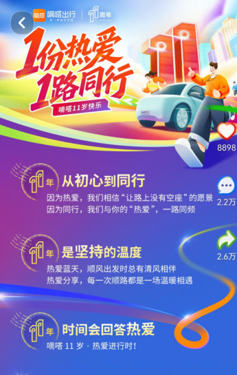 超2万名用户为嘀嗒送出11周年祝福，用热爱诠释一路顺风同行